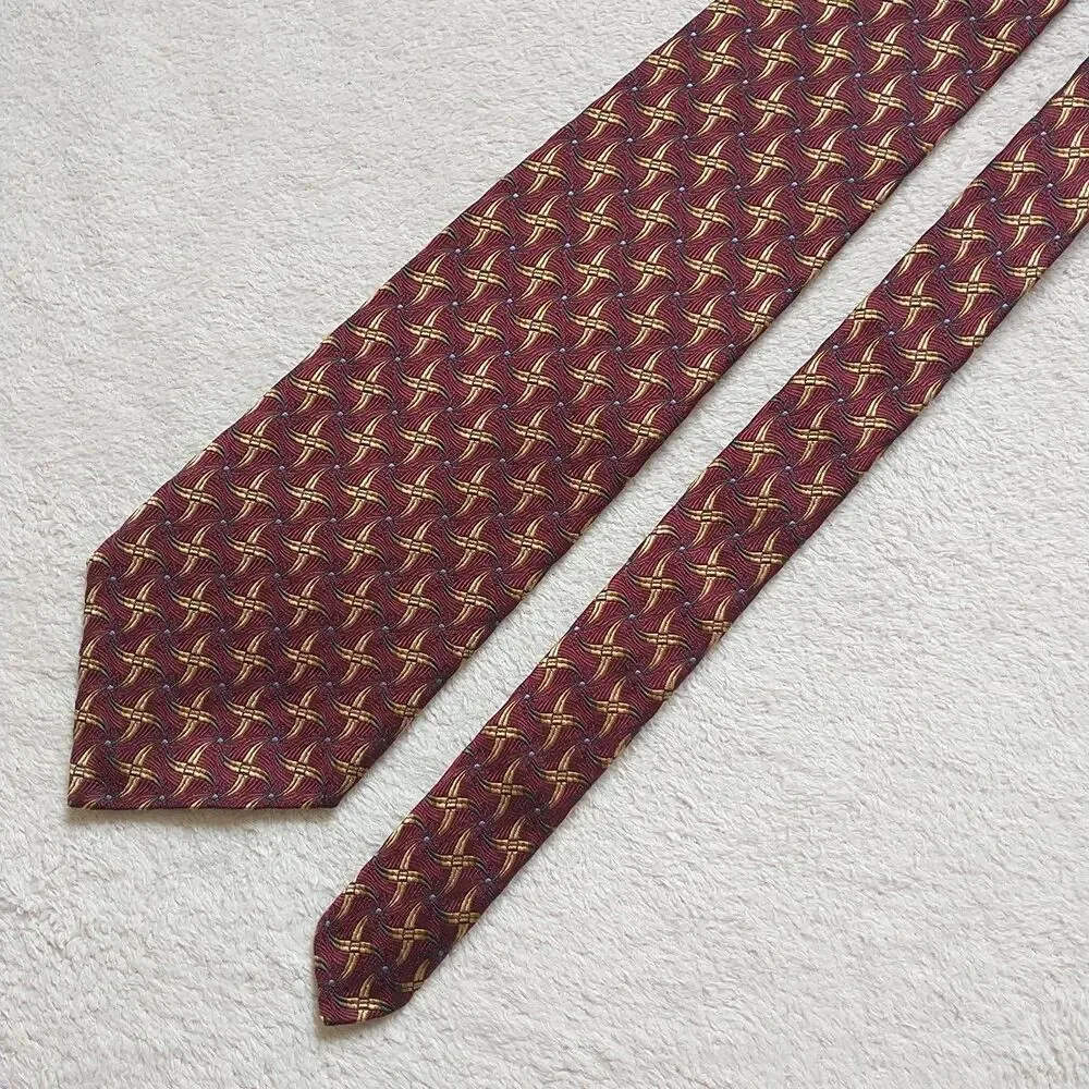 Robert Talbott Best Of Class Necktie Tie Silk Geometric Red Gold Jacquard 4x58